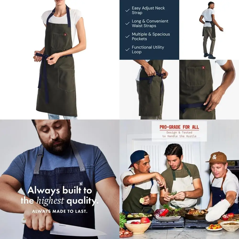 

Lightweight Cotton Canvas Apron with Pockets and Towel Loop - Professional Chef's Choice Kitchen Workwear Essential