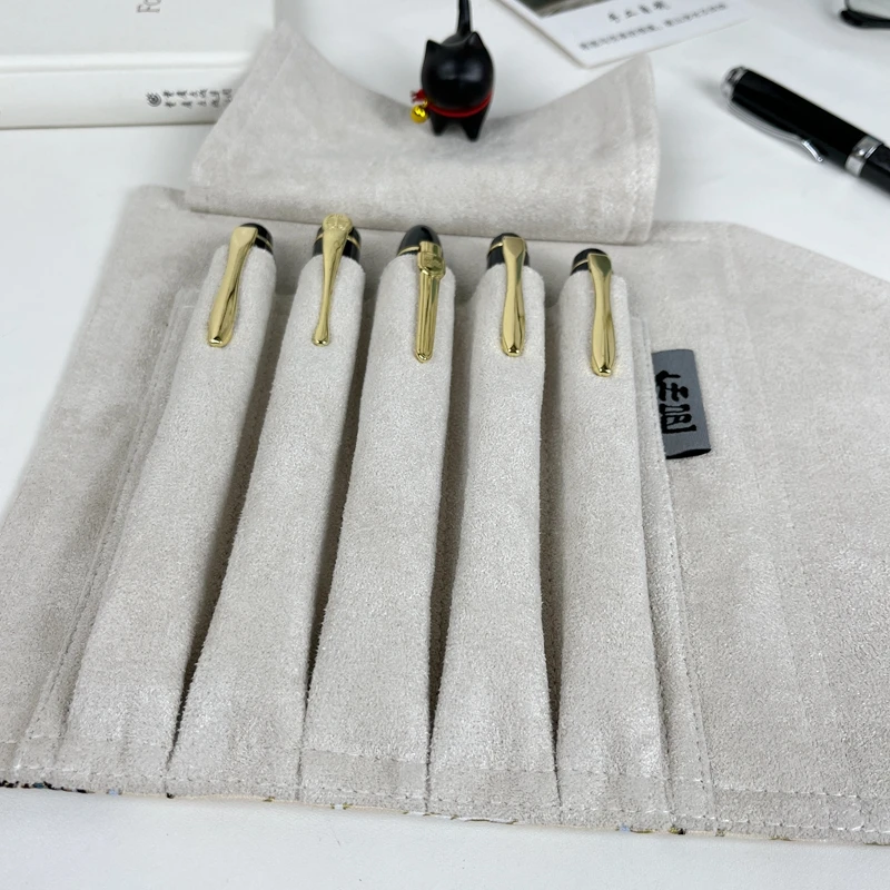 Retro Chinese Style Pen Curtain Handmade Homemade Pen Bag Large Capacity Pen Bag 5+1 Pack Yellow Cloud Crane Roll Pencil Case