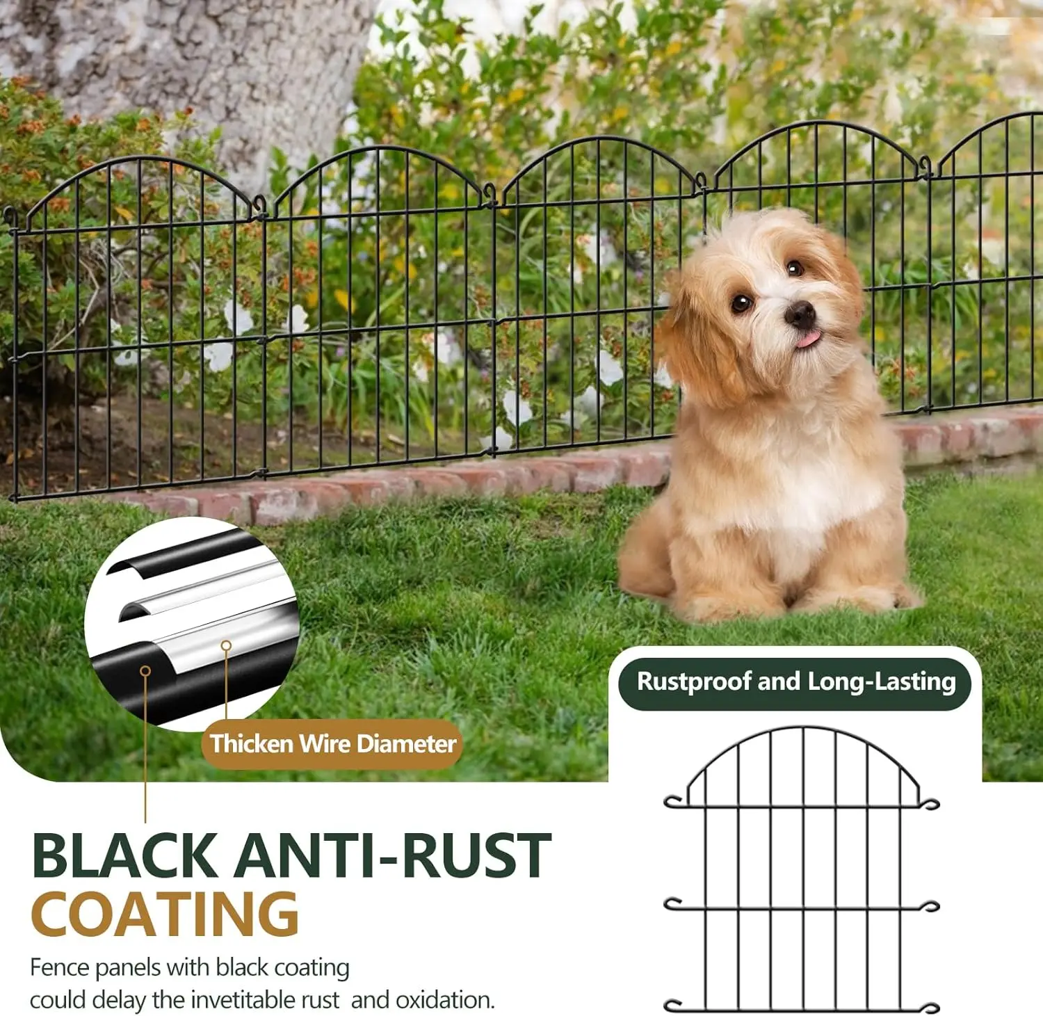 Recinzione da giardino in metallo antiruggine a 32 pannelli, barriera per animali da 34 piedi x 17 pollici per cani conigli, bordo decorativo per patio