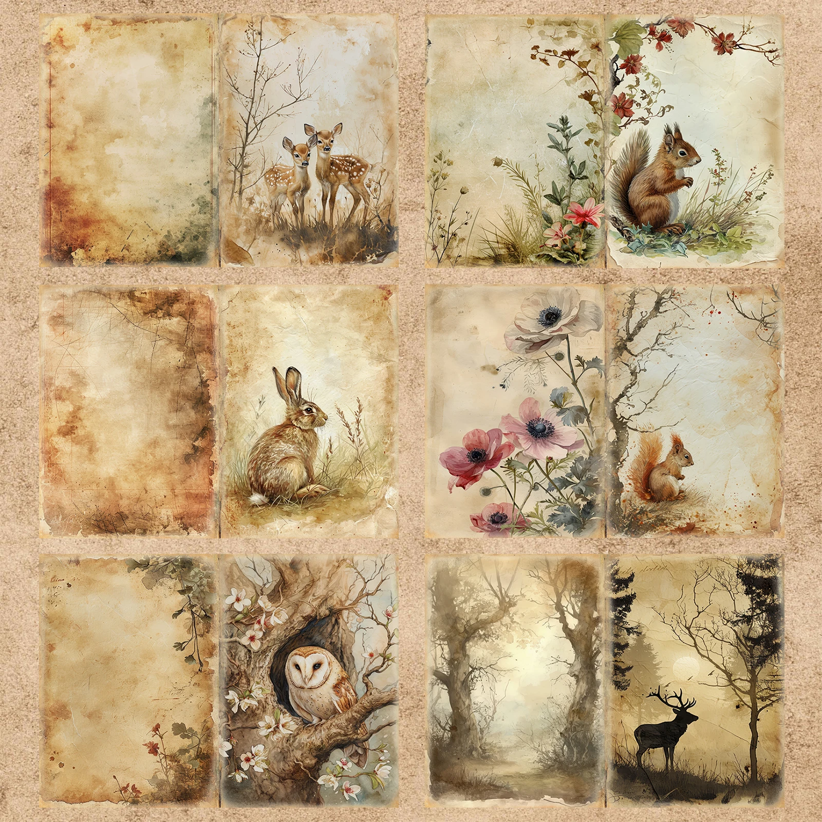 16 Sheets A5 Size Wild Animals Forest Lakeside Background Vintage Grunge Journal Planning Scrapbooking