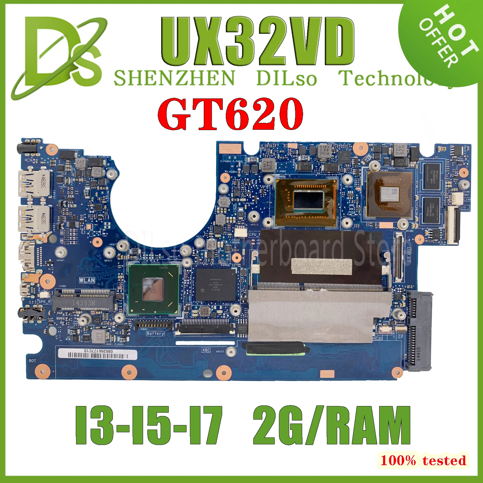 

KEFU UX32VD Mainboard For Asus Vivobook UX32A UX32V Laptop Motherboard With 2GB-RAM I3 I5 I7 3th CPU GT620M 100% Test