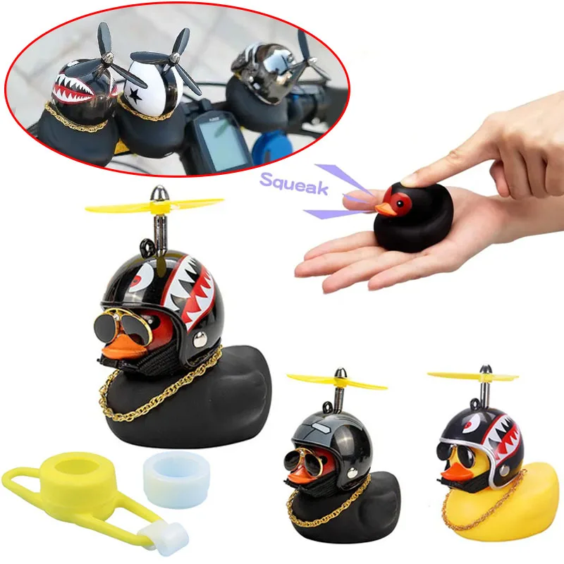 Helmet Broken Wind Yellow Duck Car Dashboard Decorations Cool Glasses Duck with Propeller Helmet Rubber Black Duck Toy