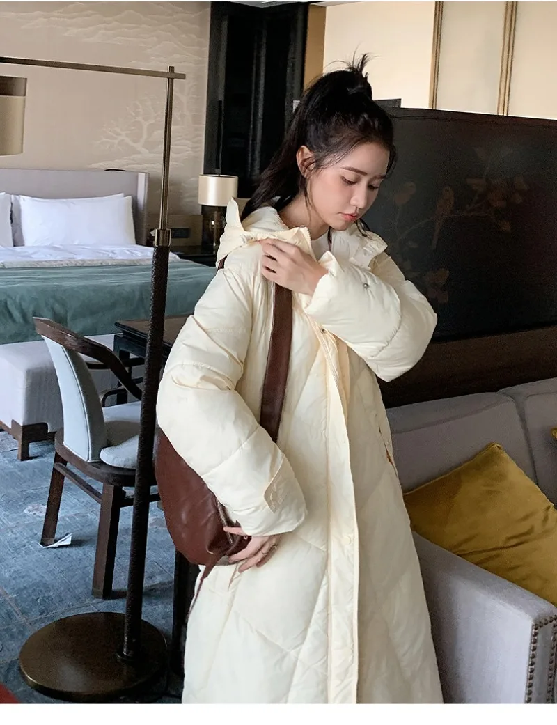 2026 Fashion Down Cotton-padded Jacket Women's Winter X-long Parkas Thicken Warm Top Hooded Coat Loose A-line Quilted Outerwear