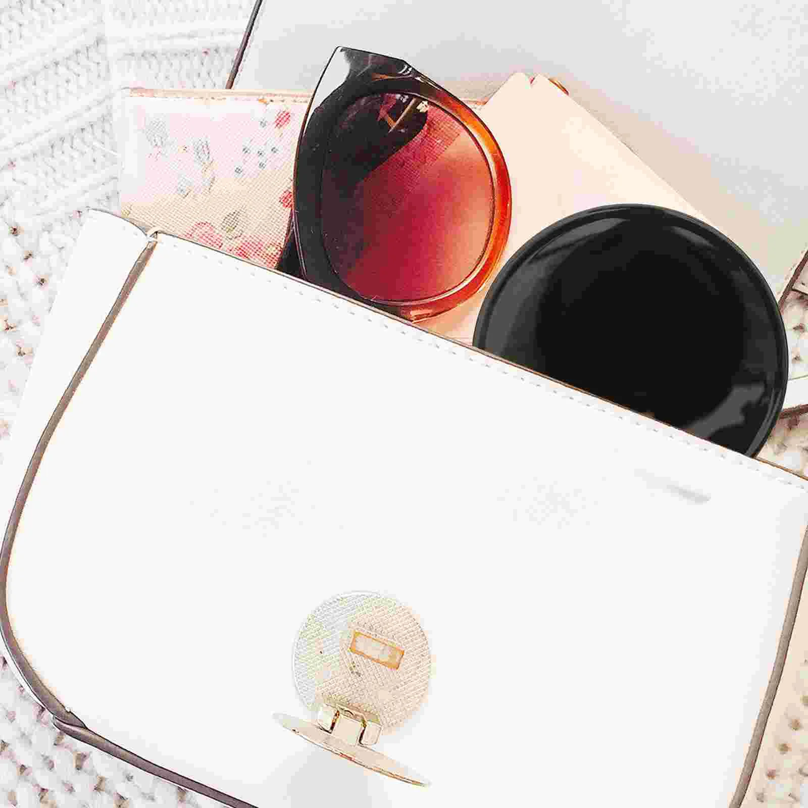 Portable Double Sided Makeup Mirror Compact Foldable Pocket Black Women Elegant Travel Lightweight Round Vanity Handbag Chic