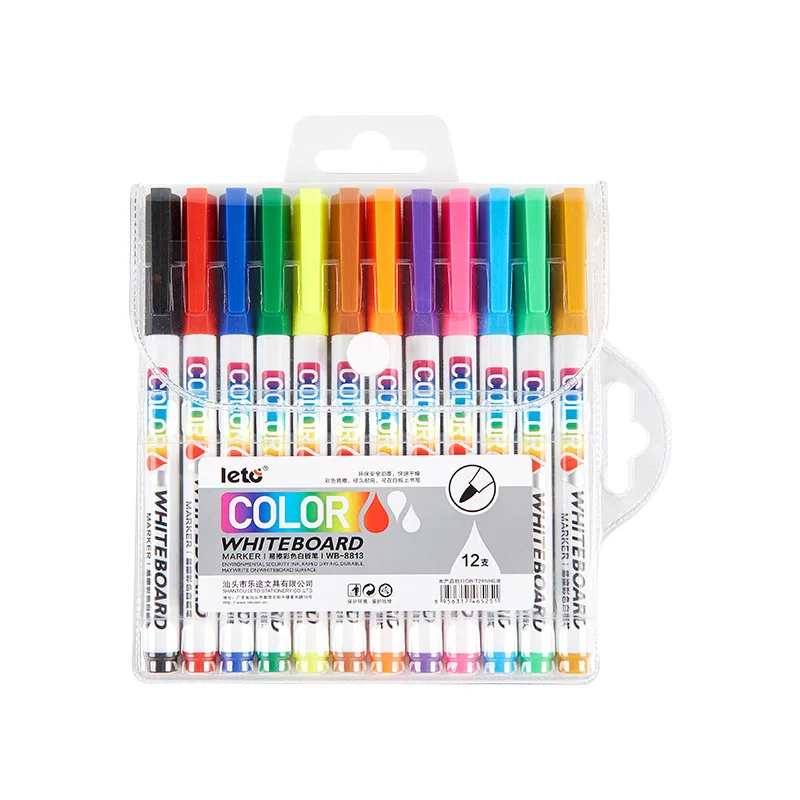 12 Colors Whiteboard Pencil Markers Erasable Water-based Marker Pen Non-toxic Writing and Drawing Learning Pen for Children