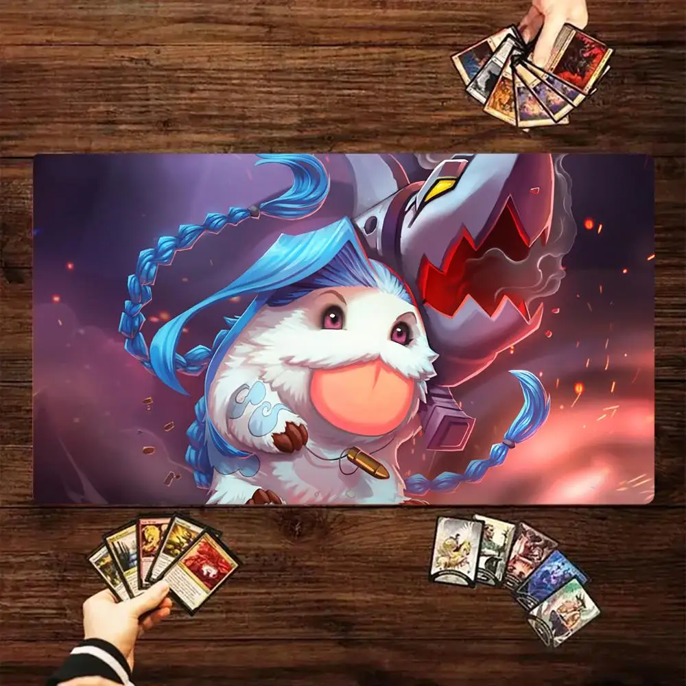 Blue Hair Cute Poro TCG Playmat Magic Card Battle Mat Non-Slip Durable Stitched Edge 35X60CM Desk Mat Tapete Magic Mat