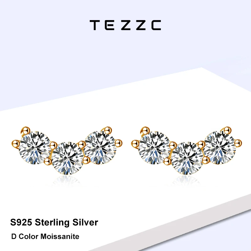 

Tezzc Moissanite Diamond Stud Earrings for Women 100% 925 Sterling Silver With Plated White Gold Wedding Jewelry Gifts for Women