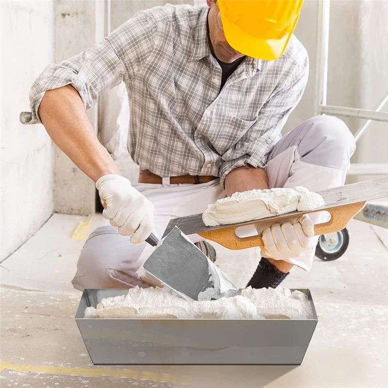 

【Best Selling】12Inch Stainless Steel Mud Pan Anti Slip Sturdy Accessories Drywall Sheared Edges With Reinforced Band Scraping Ba