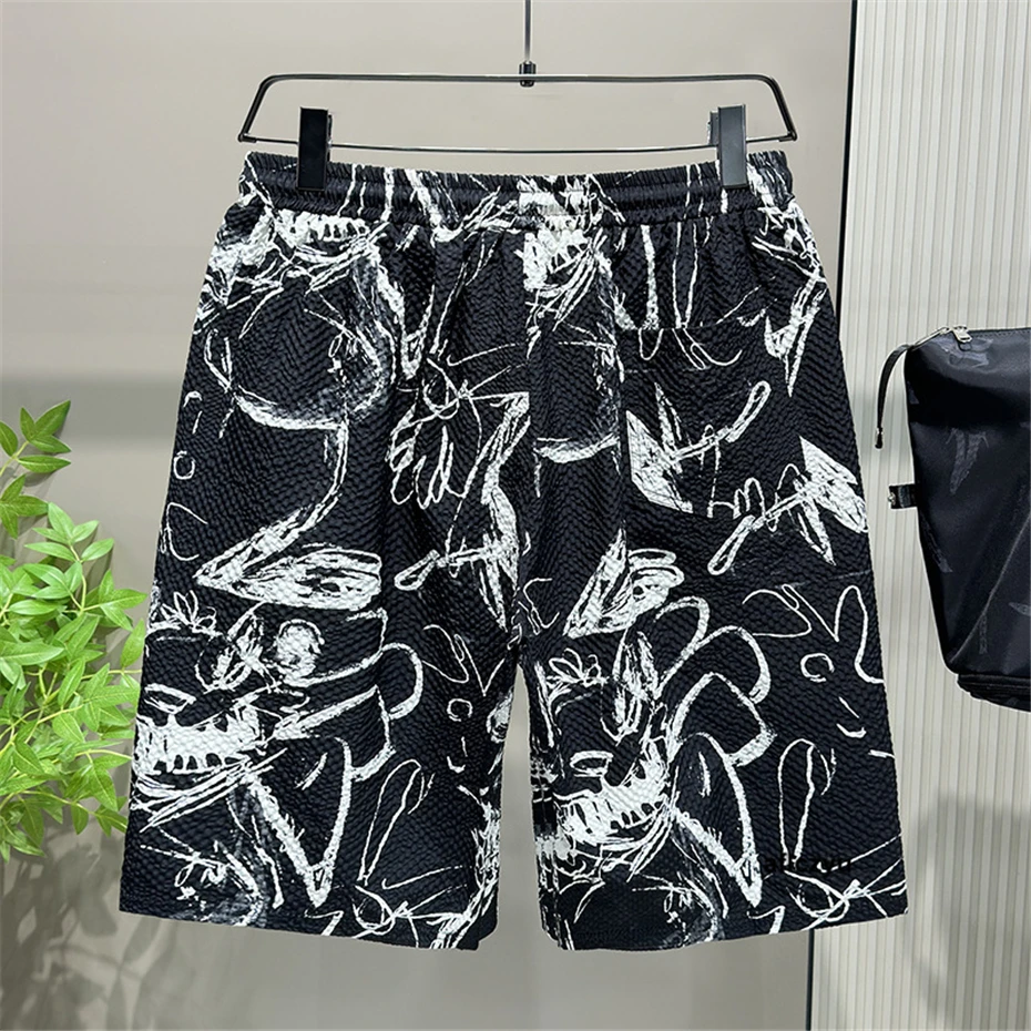 Summer Quick Drying Beach Shorts Men Fashion Casual Graffiti Shorts Elastic Waist Short Pants Male Aflczyu Bottom