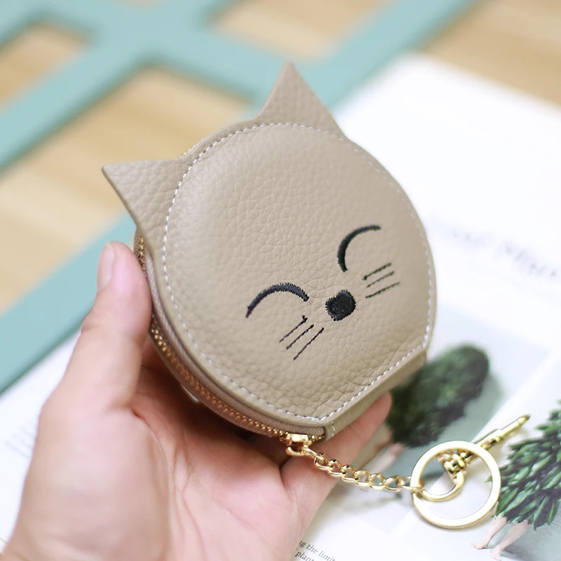 Creative Cartoon Genuine Leather Pendant Key Bag Creative Card Bag Leather Purse Zipper Hand Wring Lipstick CoinPurse