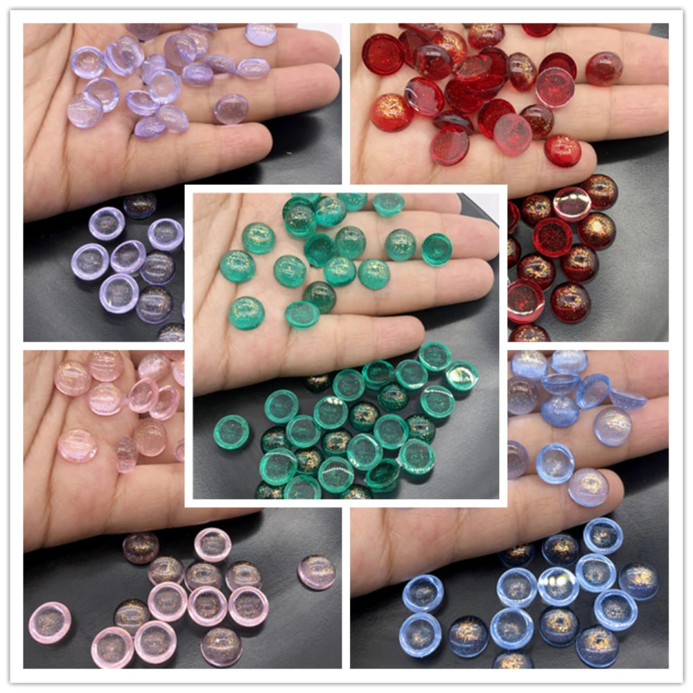 6/8mm Round Gold Powder Resin Ring Face 6/8/10/12 Semi-circle Patch Flat Bottom Jewelry Accessories Handmade DIY Hairpin Inlay