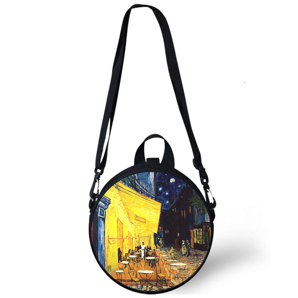 Van gogh arte pintura criança saco do jardim de infância 3d impressão crossbody sacos de ombro para a escola mini redondo bagpacks rugtas saco