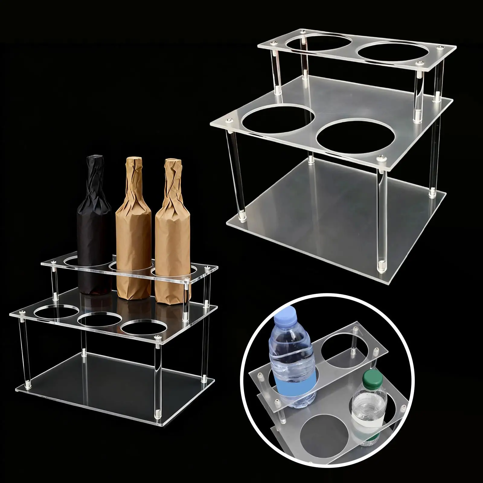 

Двухуровневая акриловая подставка для бутылок, прозрачная полка-органайзер для специй, легко моющаяся, для кухонной столешницы, для кофейного бара
