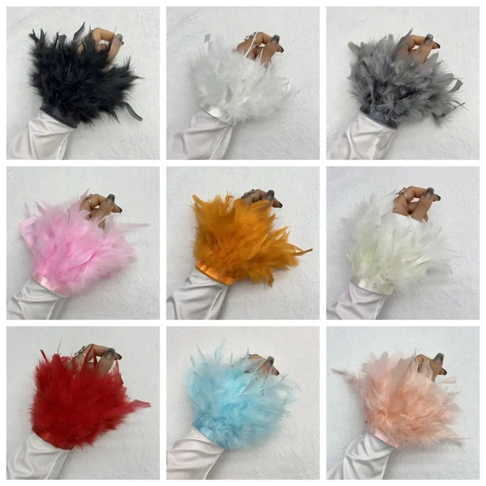 Plumas de pavo, puños de plumas de piel, pulsera con lazo para el pelo, muñequeras de plumas suaves, pulsera de plumas divertidas coloridas, círculo para Cosplay