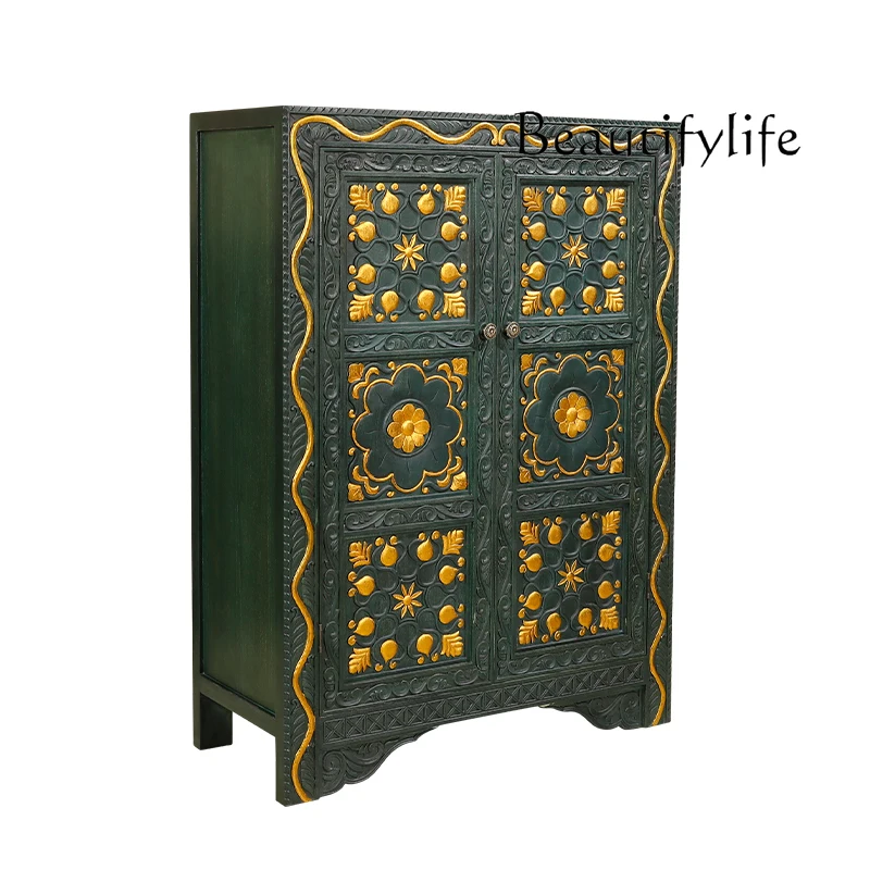 

South East Asia Vintage Solid Wood Entrance Cabinet Living Room Entry Door Furniture Storage Shoe Cabinet