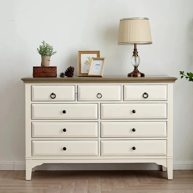 

Американский шкаф из массива дерева с девятью сундуками для гостиной, белая мебель, простой современный легкий роскошный шкаф для хранения