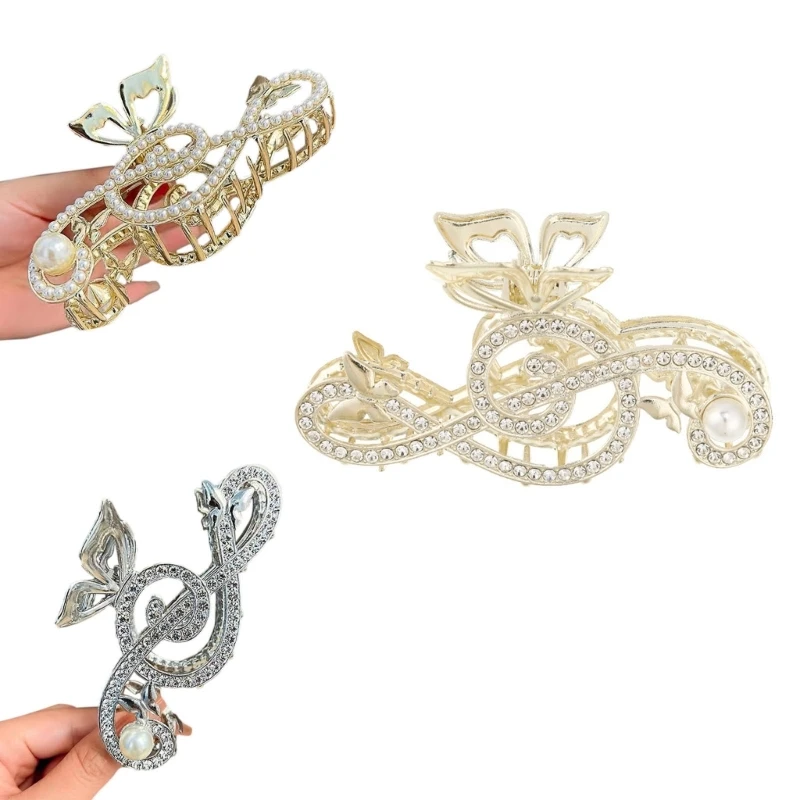 Temperament Hair Clips for Girls Pearl/ Rhinestone Music Note Shape Hair Pins Non-slip Hair Barrettes for Students