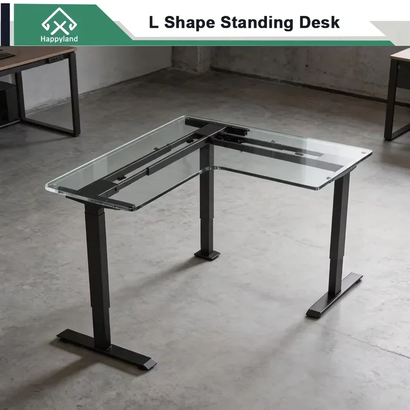 Electric Standing Desk Three Motor L Shape Adjustable Height Corner Office Table Sit Stand Workstation for Home