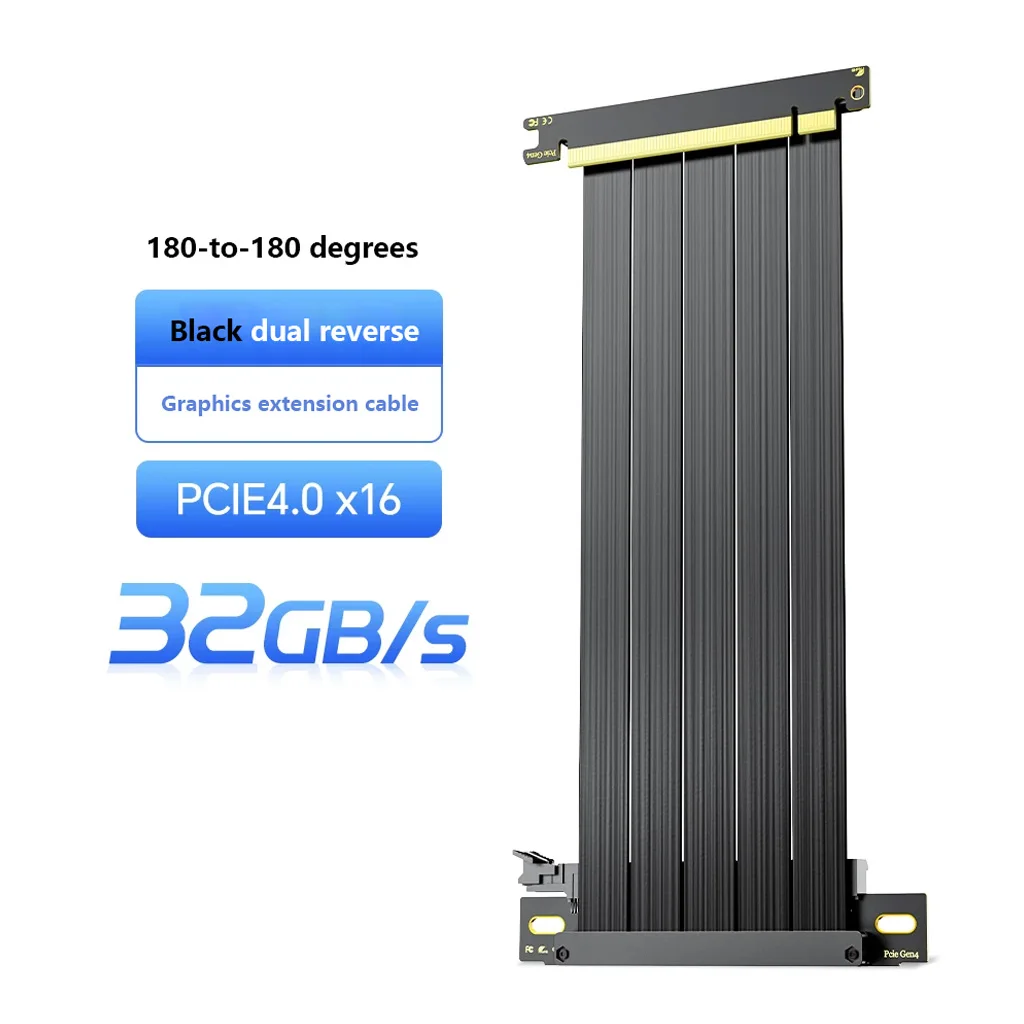 PCIe 3.0 / 4.0 X16 GPU Extension Riser Cable 90‑Degree 180° Dual Reverse Black For Vertical Graphics Card Mount ITX ATX Chassis