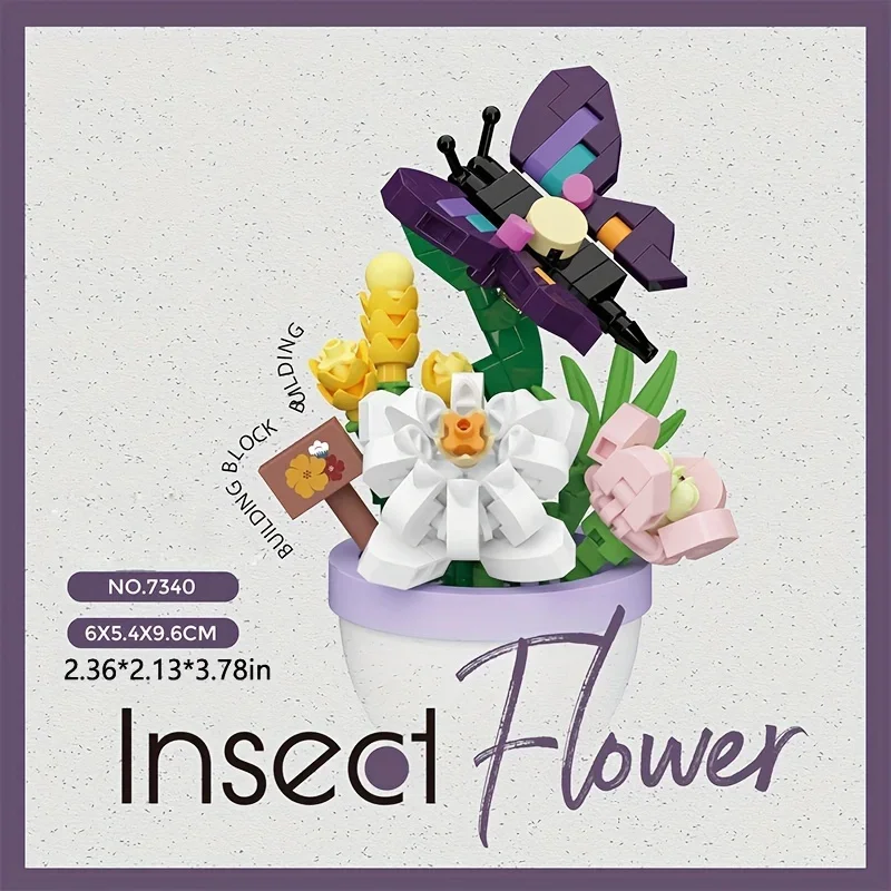 Kreatywny model owada kwiatowego, zabawki z klocków cząstek, akcesoria na biurko, dekoracja pokoju, prezenty urodzinowe i świąteczne