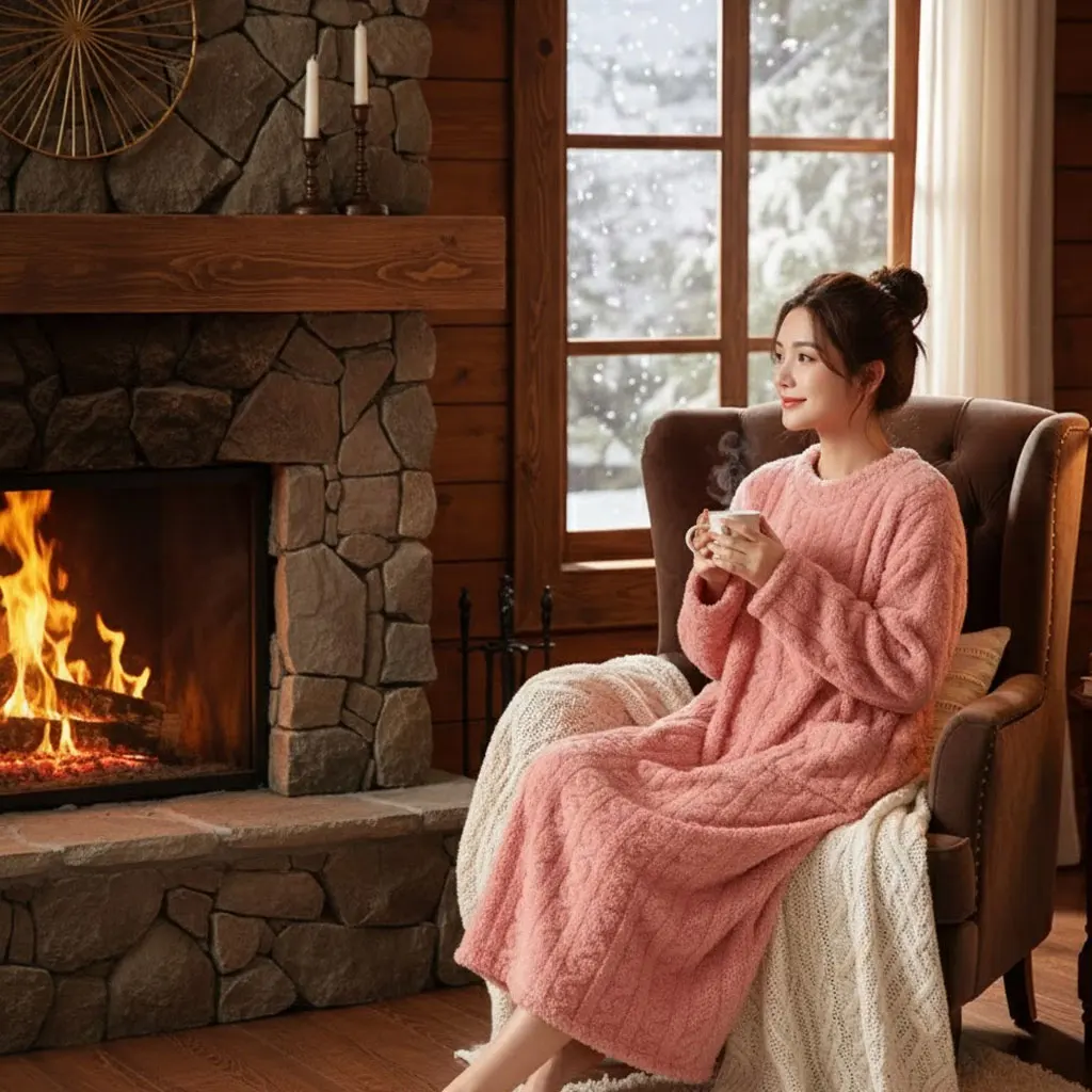 

Зимний халат-плед из кораллового флиса, свободный, с карманами, для сна и отдыха, ночная рубашка, пижама