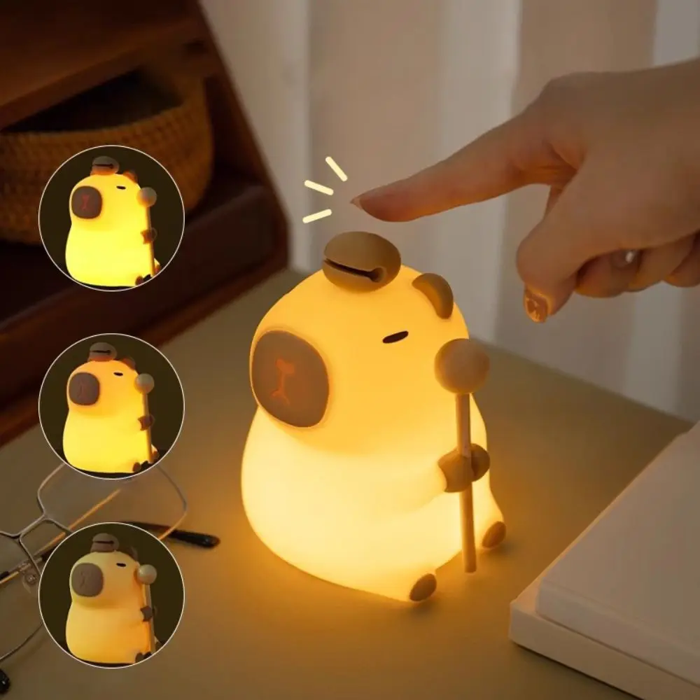 Soft Light Capybara Night Light Pat Dimming 7 Colors Sleeping Lamp Silica Gel Eye Protection Touch Control Nightlight Desktop