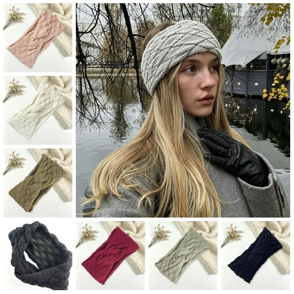 Cable Knit Knitted Headband Soft Stretch Knitted Fabric Ear Warmer Headband Twisted Front Solid Turban Headband Hair Accessories