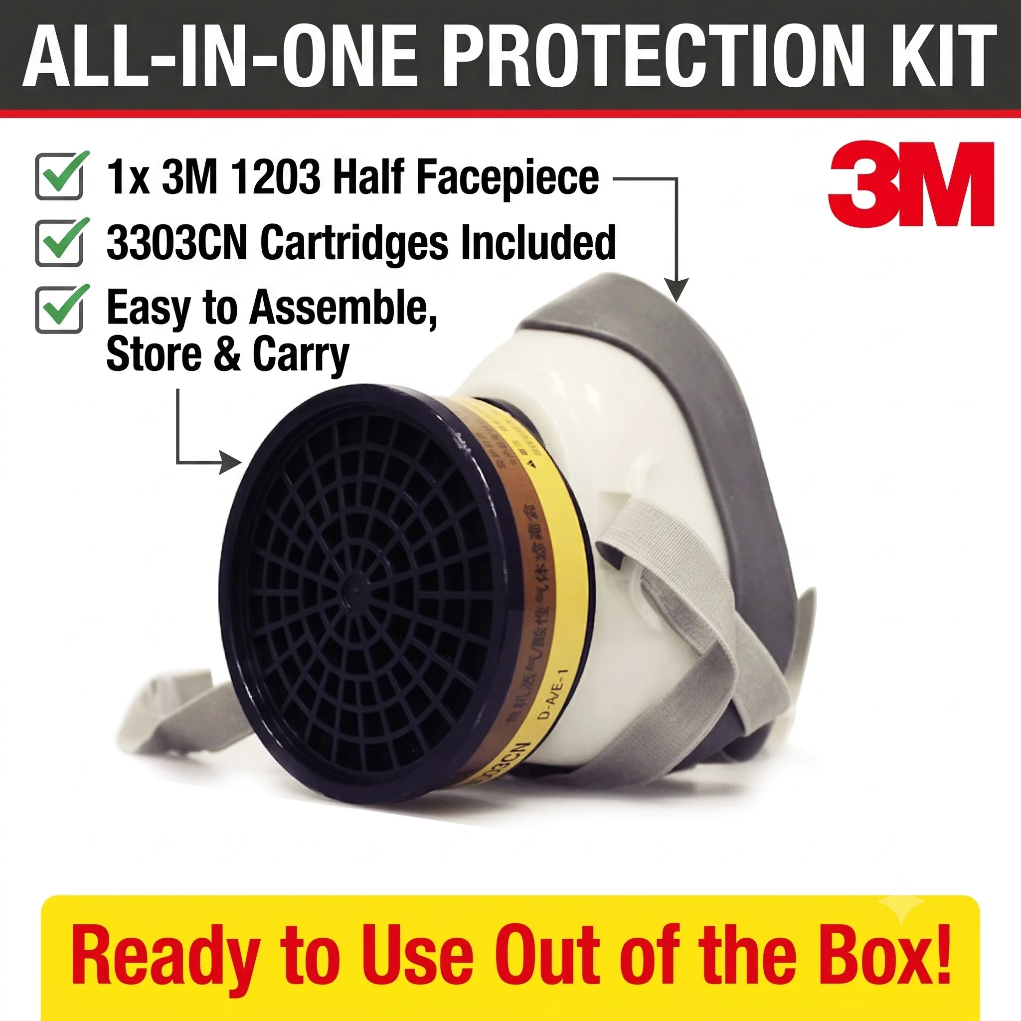 3M 1203 Originales Half Mask Gas Face Respirator Single Filter Paint Airbrush Spraying For Resin Respiratory Protection Working
