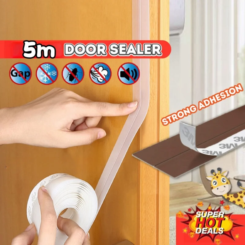 5M Silicone Self-Adhesive Door Weather Stripping Window Seal Strip Sealing Sticker Tape Door Draft Stopper Dustproof Insectproof