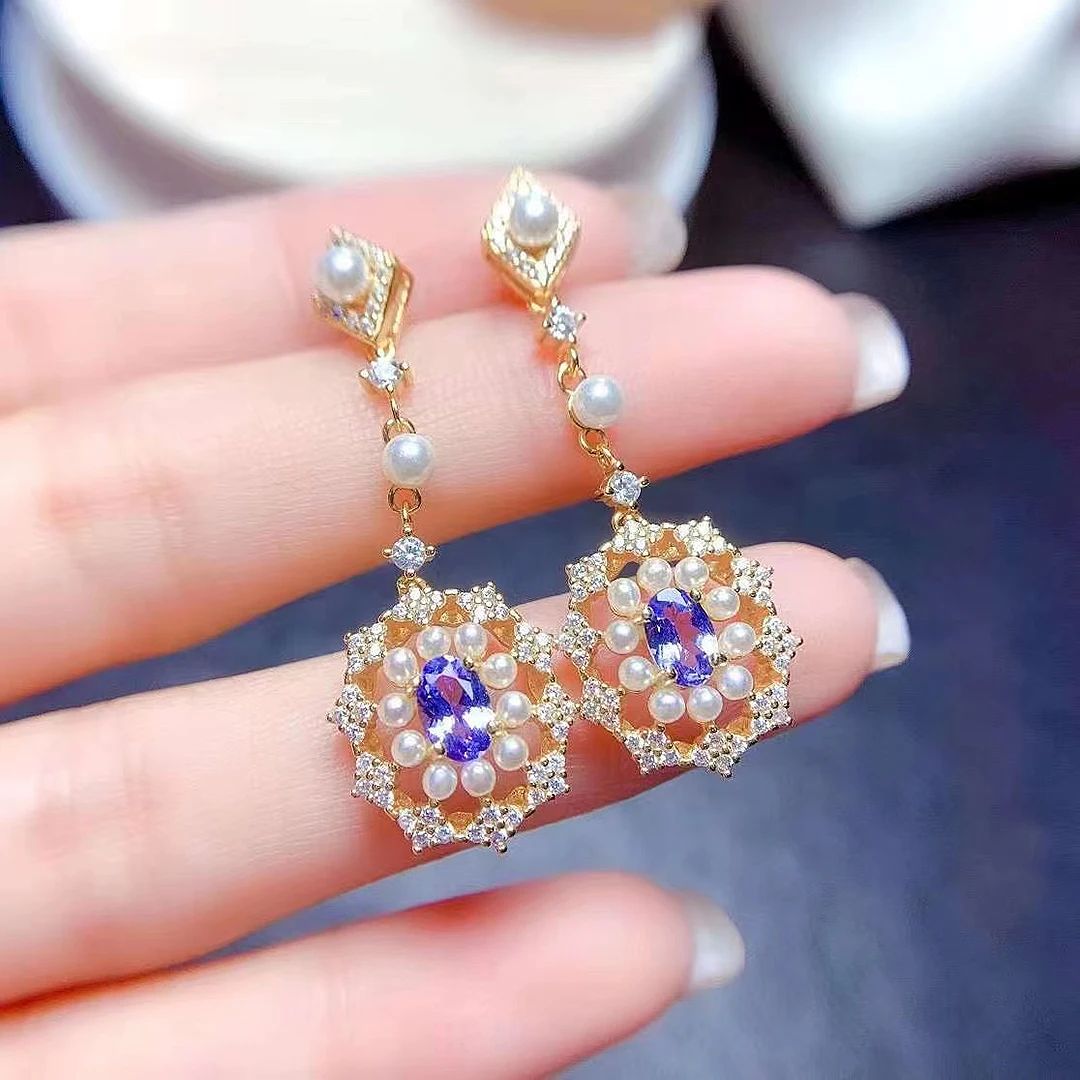 FS Natural Tanzanite/Citrine/Opal Earrings S925 Pure Silver Fine Fashion Charm Luxury Weddings Jewelry for Women MeiBaPJ