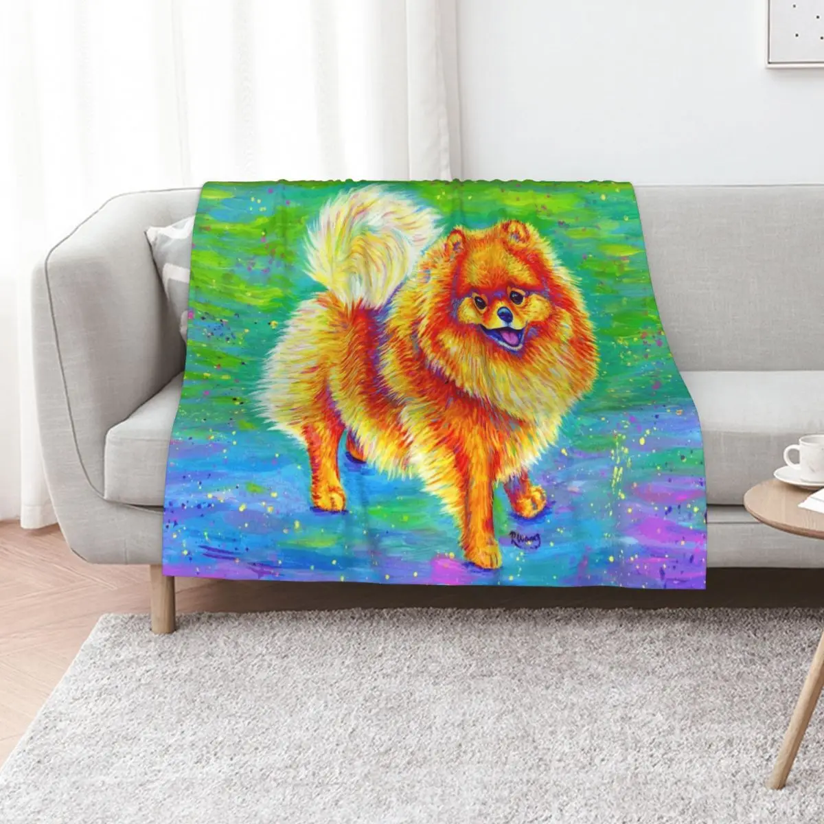 Rainbow Pomeranian Throw Blanket Luxury Decorative Sofas Kid'S Hairys Decoratives Custom Blankets