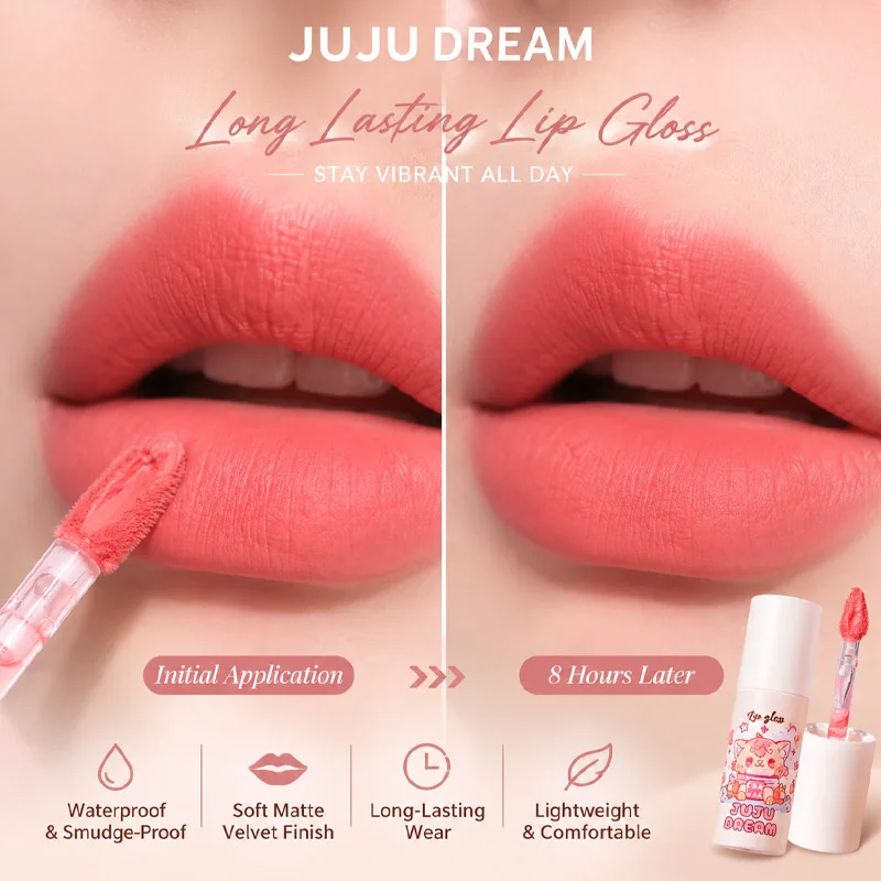 JUJU DREAM Velvet Matte Lip Gloss Nude Natural Long-Lasting Waterproof Makeup
