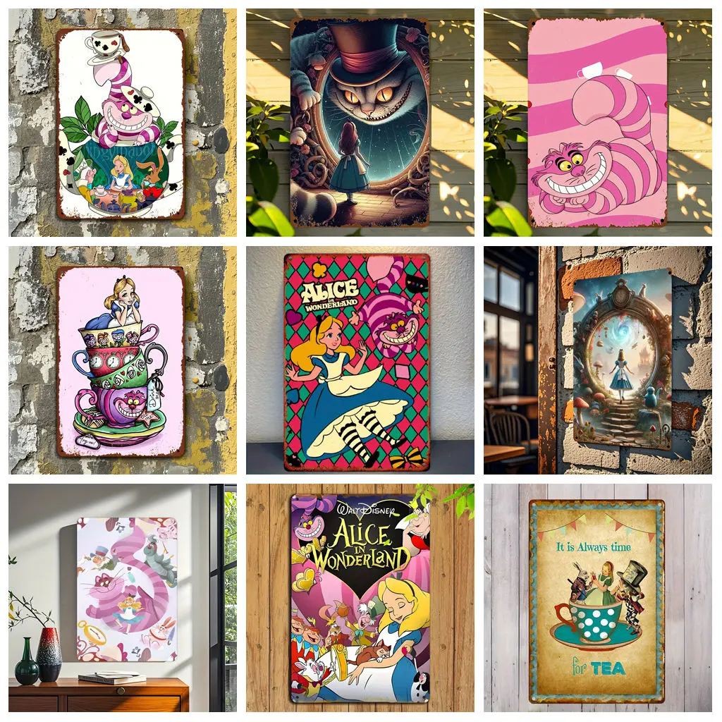 

Miniso Alice in Wonderland Retro Metal Signs wall decor Tin Signs Captain Metal Poster Decor for Bar Pub Club Wall Decoration