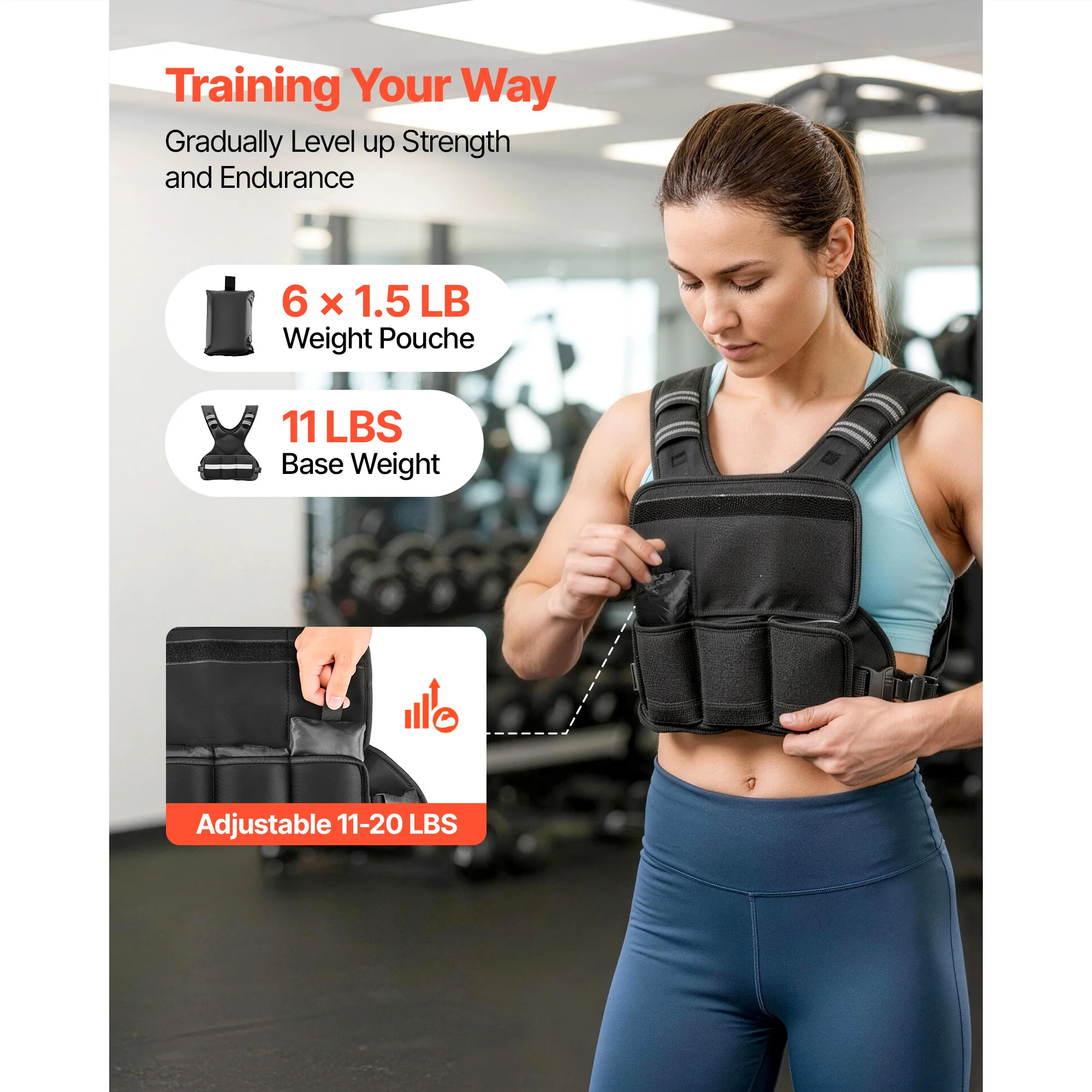 Adjustable Weighted Vest, 11-20lb Weight Vest with 6 Ironsand Weights and Reflective Stripe, Body Weight Vest Exercise Set for Men Women, Workout Equipment for Strength Training Running Jogging