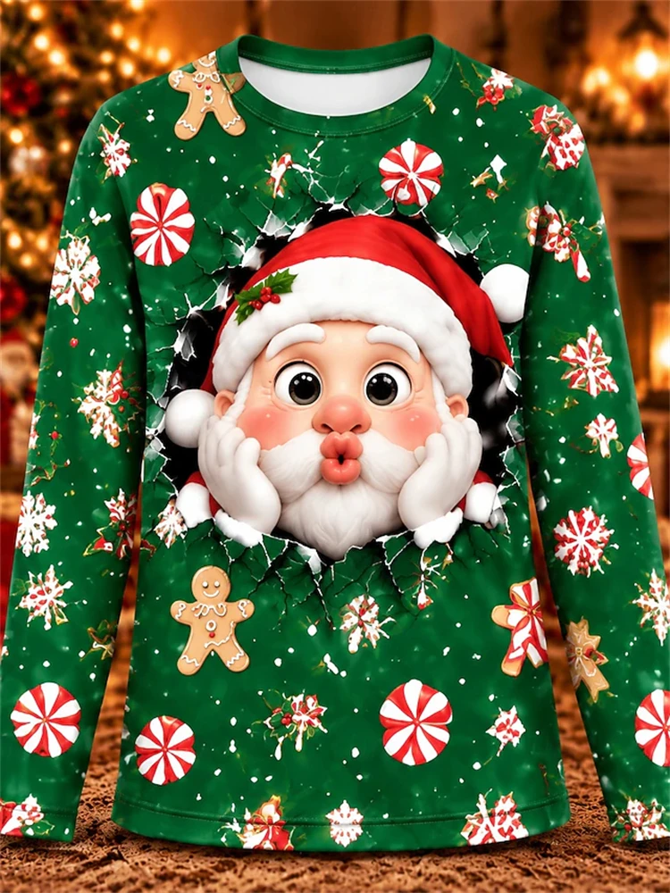 2026 New Christmas Long-Sleeve Top Women's Crew Neck Tee with Cute Santa Print Perfect for Year's Holiday Parties Women view 4
