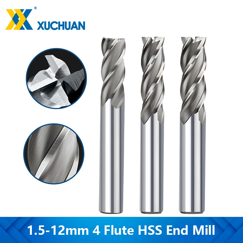 

HSS Milling Cutter 4 Flute End Mill Cutter 1.5-12mm Nano Blue Coated Router Bit CNC Straight Shank Milling Woodworking Tool