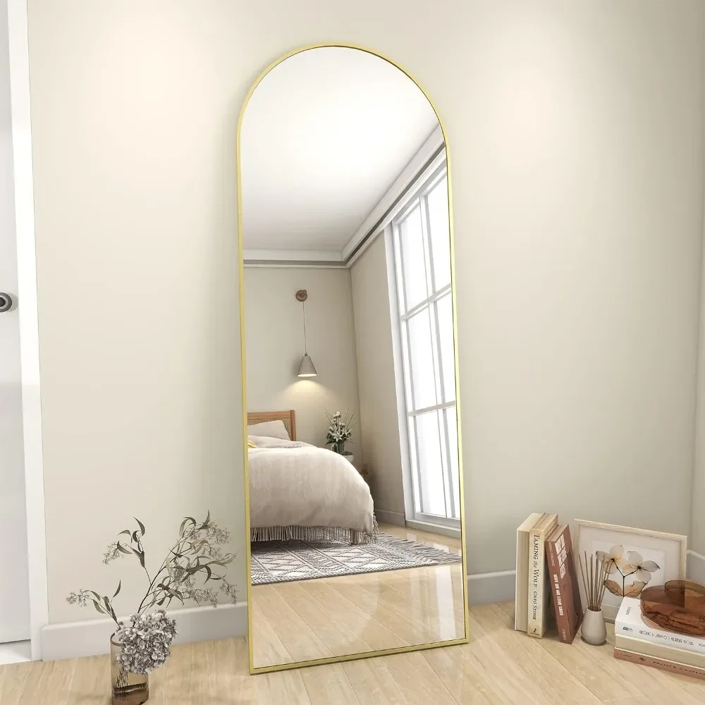 Specchio dorato ad arco 64 "x 21" a figura intera, specchio a corpo intero appeso o pendente in piedi con telaio in lega di alluminio