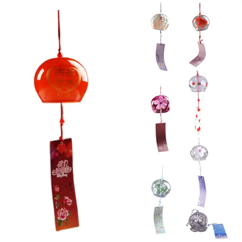 Japanese Wind Bell Japan Wind Chimes Handmade Glass Furin Home Decors Spa Kitchen Office Decor Sakura Cherry Blossom Pattern