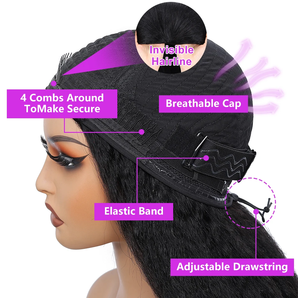 3 في 1 نصف باروكة شعر بشري غريب ياكي شعر مستعار مستقيم شعر بشري جاهز للارتداء والذهاب 3 في 1 نصف باروكة مع نصف باروكة برباط #5