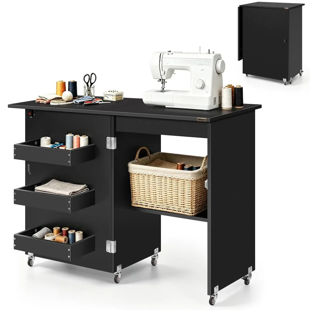 Folding Sewing Table for Sewing Machine Sewing Desk with Storage