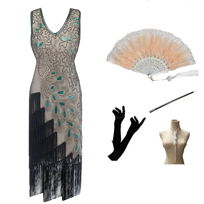 

1920s Flapper Evening Dress – Vintage Tassel small Gown Women Party Ball Formal Gathering Cocktail Wear