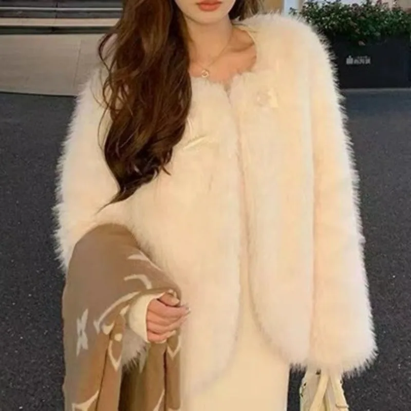 

2023 New Thickened Women's Faux Fox Hair Autumn and Winter Coat New Premium Korean Loose Short Cozy Fashion Fur Top Sweetheart