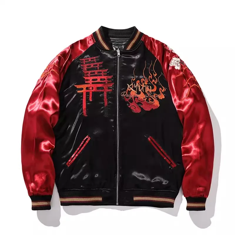 S025 Exquisite Reversible Jackets For Man Heavy Embroidery Trendy Autumn Top Quality Comfortable Fit Satin Chamarras Para Hombre