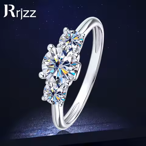Rrjzz Silver/Gold Color Engagement Ring Three Stone Halo Round CZ Simulated Diamond Women Rings Anniversary Wedding Jewelry Gift