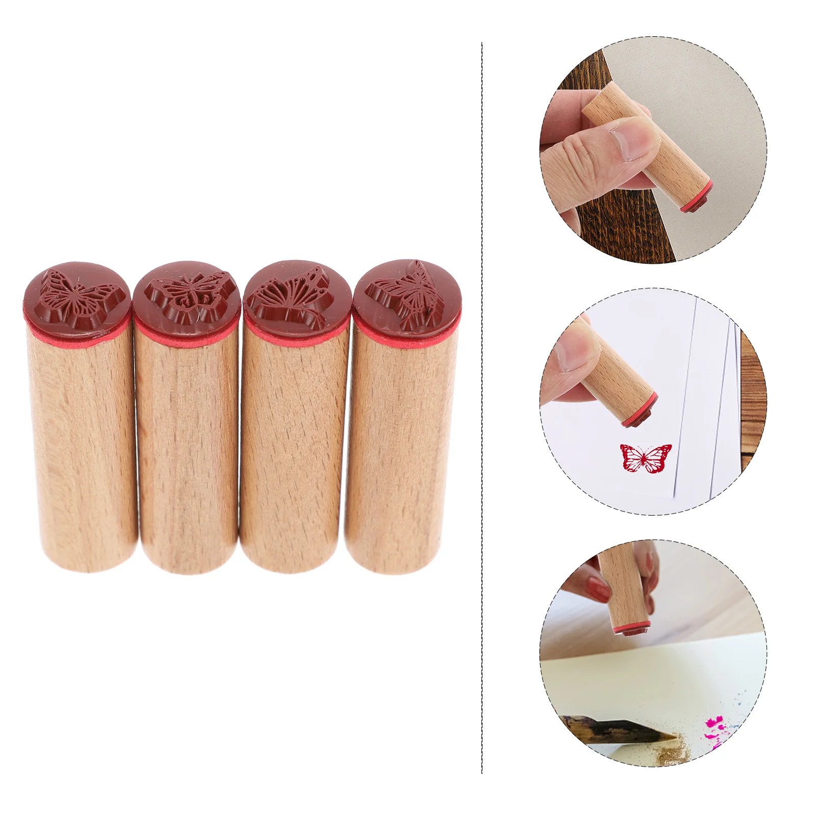 

4 Pcs Card Wooden Seal Child Stationery Supplies Mini Butterfly Scrapbook Stamp