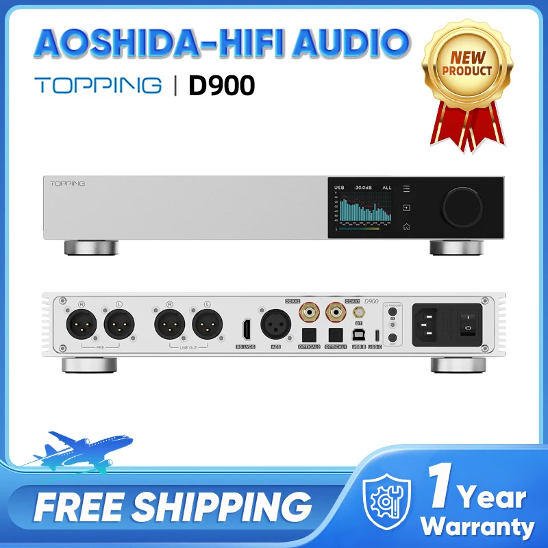 TOPPING D900 Ультрафлагманский декодер ЦАП LADC BT5.1 PSRM Независимая схема предусилителя 131 дБ SNR @ 1 кГц Hi-Res С пультом дистанционного управления