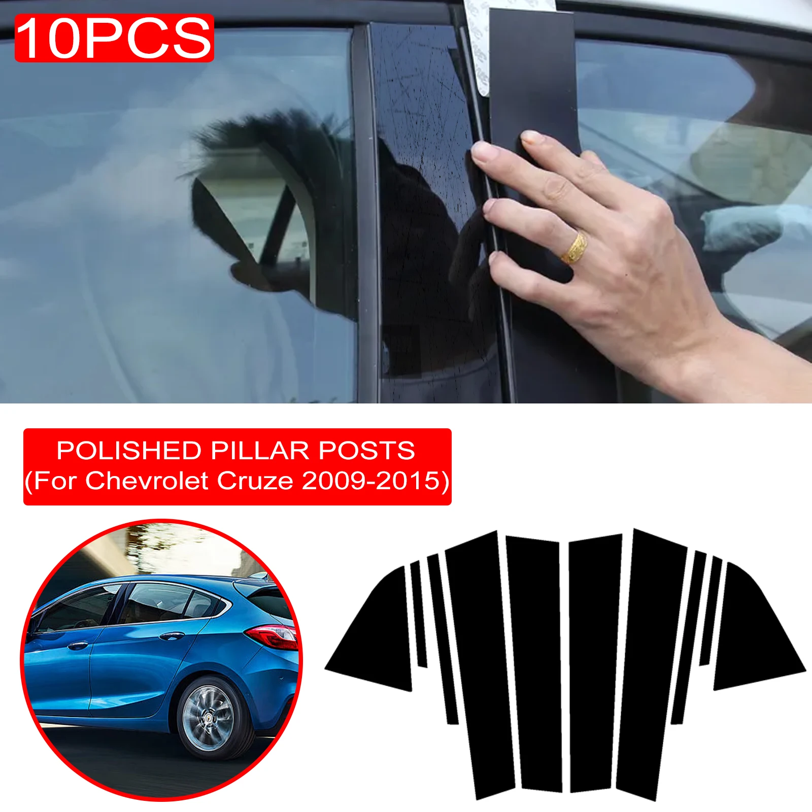 10PCS Polished Pillar Posts Auto Window Trim Cover BC Column Sticker For Chevrolet Cruze 2009-2015 Acessório Para Carro Dropship