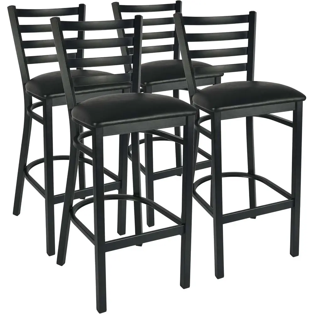 

Black Metal Ladder-Back Barstool with Vinyl Seat, Set of 4