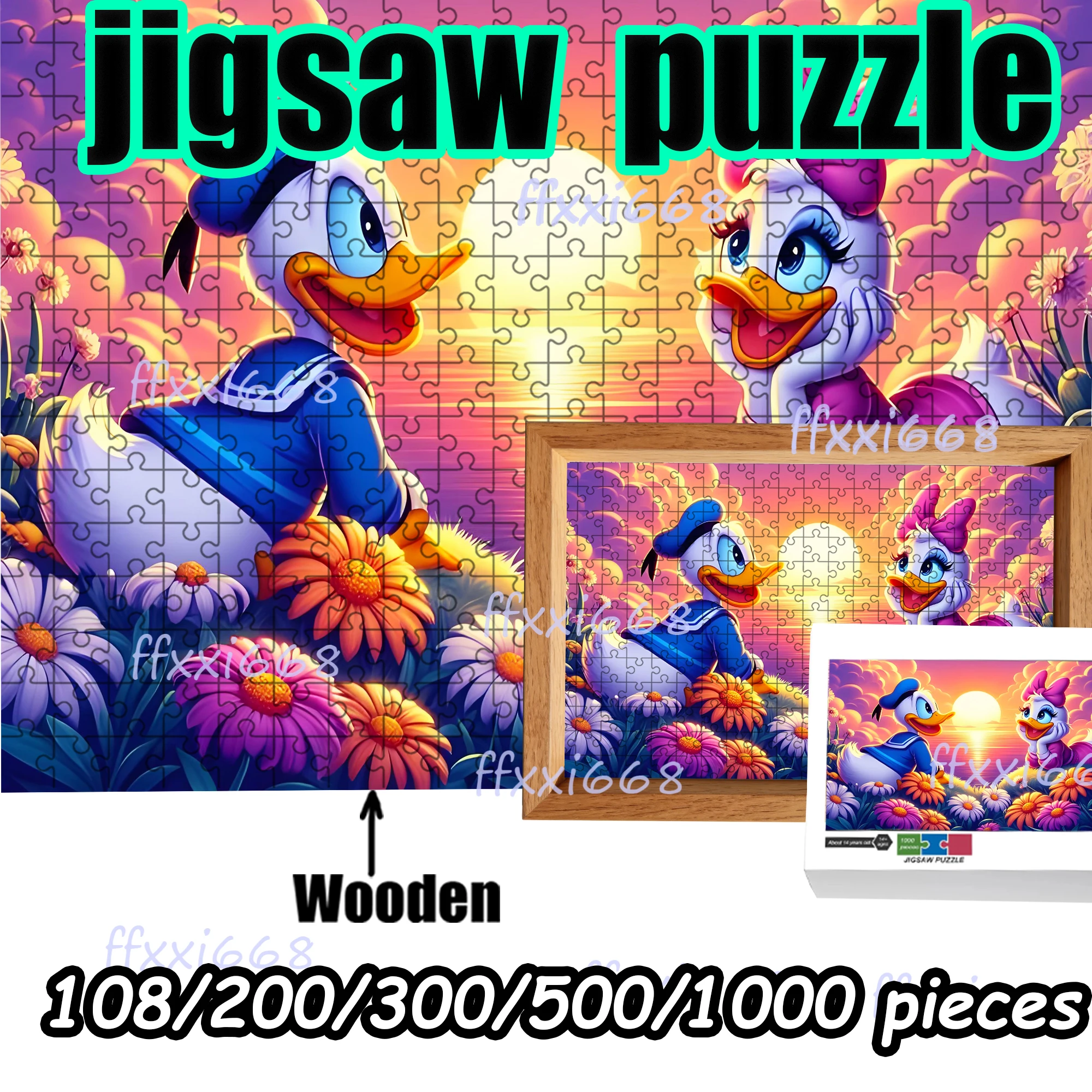 

Donald Duck and Daisy Jigsaw Puzzle 108/200/300/500/1000 Pieces Wooden Puzzle High Quality Gift Fun gift Toy