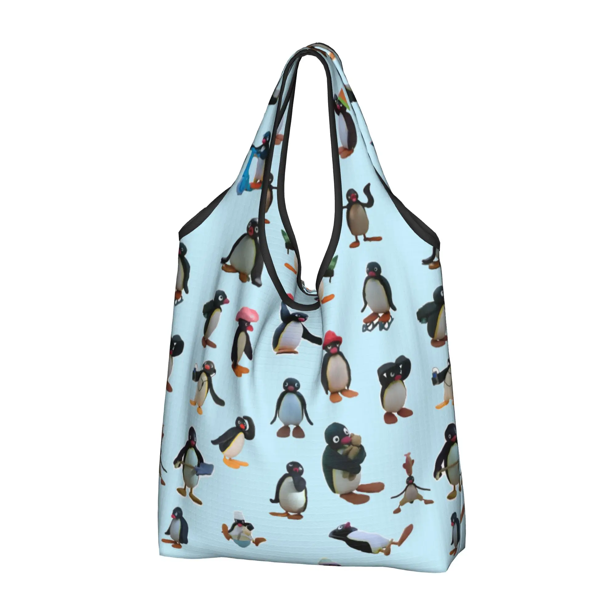 Custom Penguin Cartoon Manga Shopping Bag Women Portable Large Capacity Groceries Classic Tote Shopper Bags